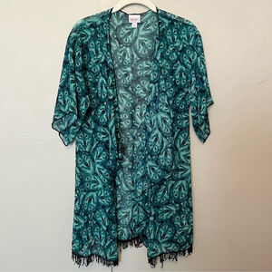 LuLaRoe Monroe Fringe‎ Kimono Wolf Print Size Small Cover Up